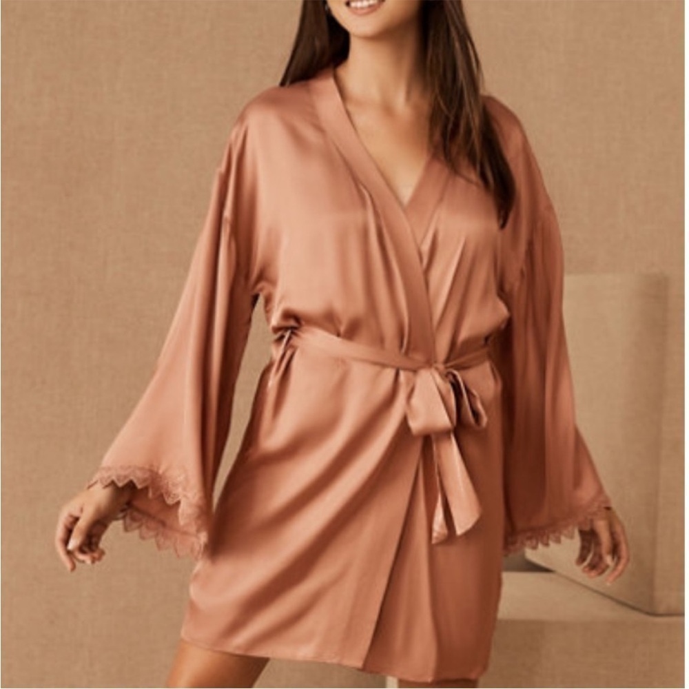 BHLDN Matine Silky Robe in Sedona Rust Dusty Rose Small